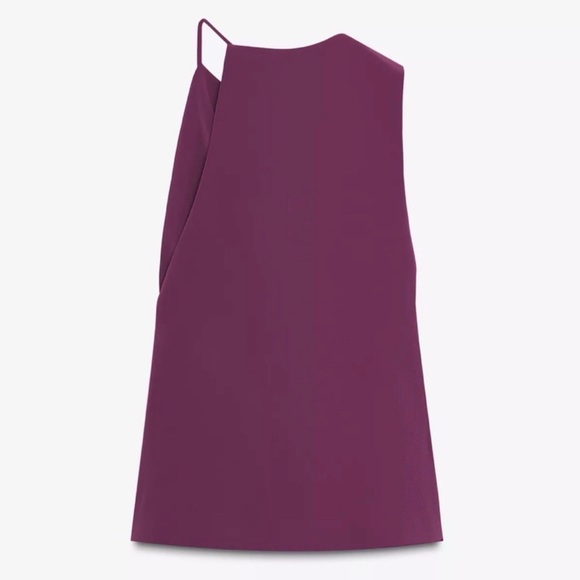 ZARA NWT Plum crepe asymmetrical top - Elegant Purple Sleeveless Top - Picture 4 of 5